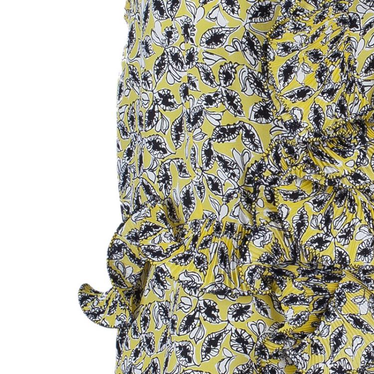 Pre Owned Marni Yellow Ruffle Printed Long Top M