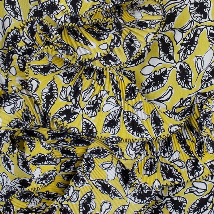 Pre Owned Marni Yellow Ruffle Printed Long Top M