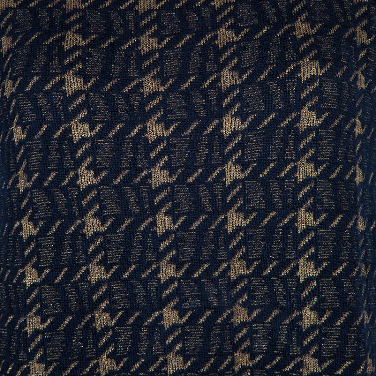 Pre Owned Marni Navy Blue Houndstooth Lurex Wool Sleeveless Dress M