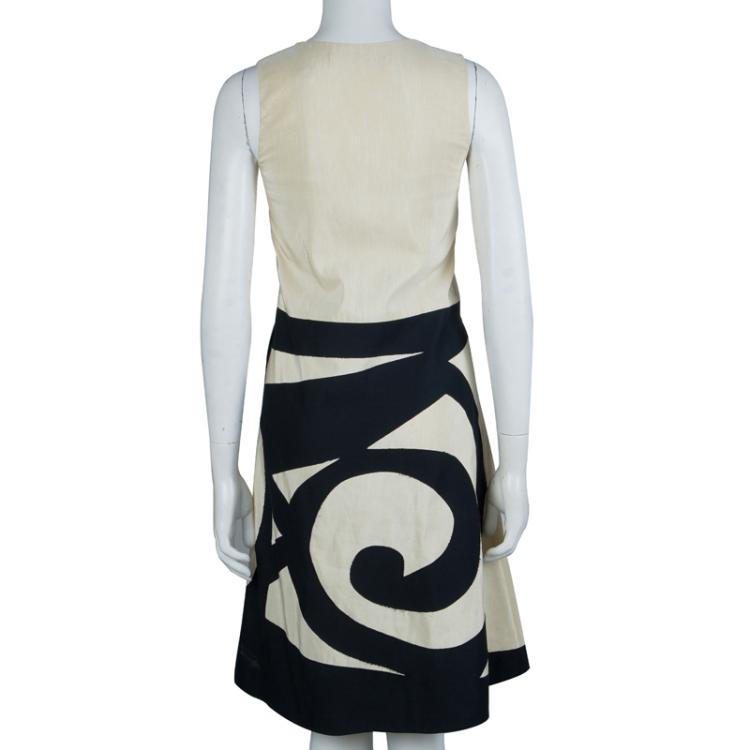 Pre Owned Marni Cream Contrast Applique Detail Sleeveless Dress S