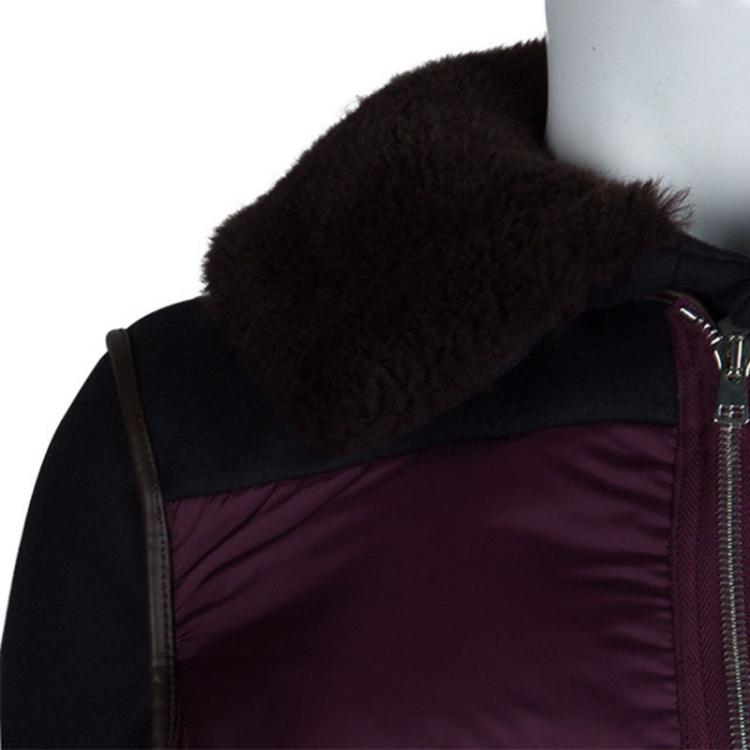 Pre Owned Marni Burgundy Quilted Lamb Shearling Trimmed Jacket S