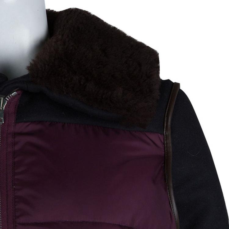 Pre Owned Marni Burgundy Quilted Lamb Shearling Trimmed Jacket S