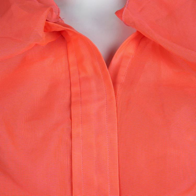 Pre Owned Marni Neon Orange Mesh Draped Collar Detail Sleeveless Top M
