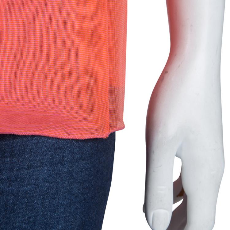 Pre Owned Marni Neon Orange Mesh Draped Collar Detail Sleeveless Top M