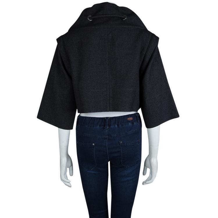 Pre Owned Marni Black Basket Weave Cord Detail Zip Front Cropped Jacket M 