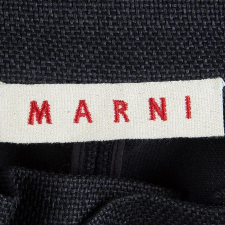Pre Owned Marni Black Basket Weave Cord Detail Zip Front Cropped Jacket M 