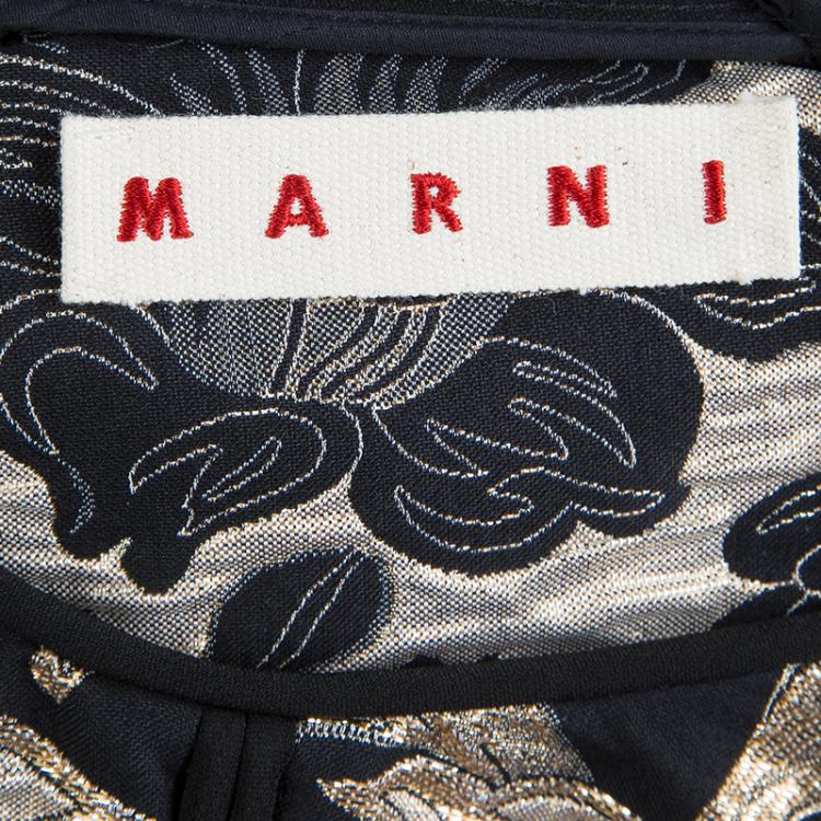 Pre Owned Marni Black Floral Lurex Jacquard Short Sleeve Tunic M