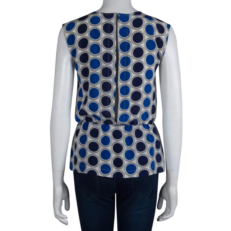 Pre Owned Marni Blue Circular Printed Silk Sleeveless Peplum Top S