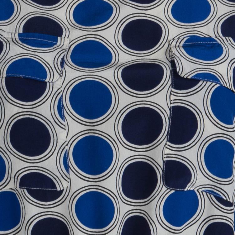 Pre Owned Marni Blue Circular Printed Silk Sleeveless Peplum Top S