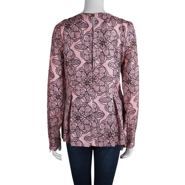 Pre Owned Marni Pink Silk Floral Printed Long Sleeve Blouse M