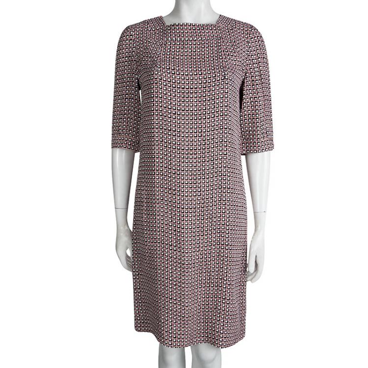 مملوكة مسبقًا Marni Multicolor Checkered Print Square Neck Shift Dress S