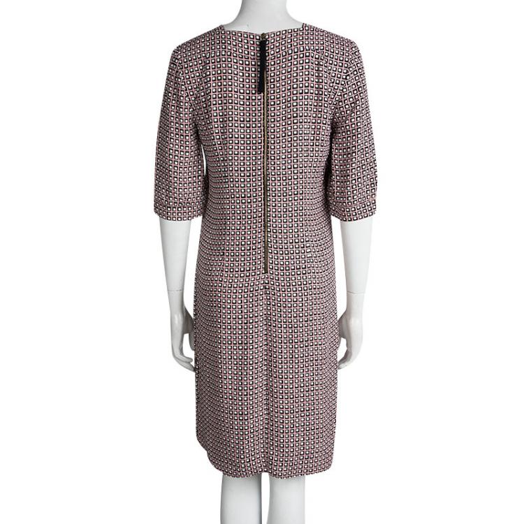مملوكة مسبقًا Marni Multicolor Checkered Print Square Neck Shift Dress S