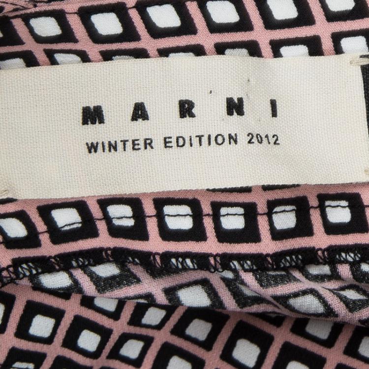 مملوكة مسبقًا Marni Multicolor Checkered Print Square Neck Shift Dress S