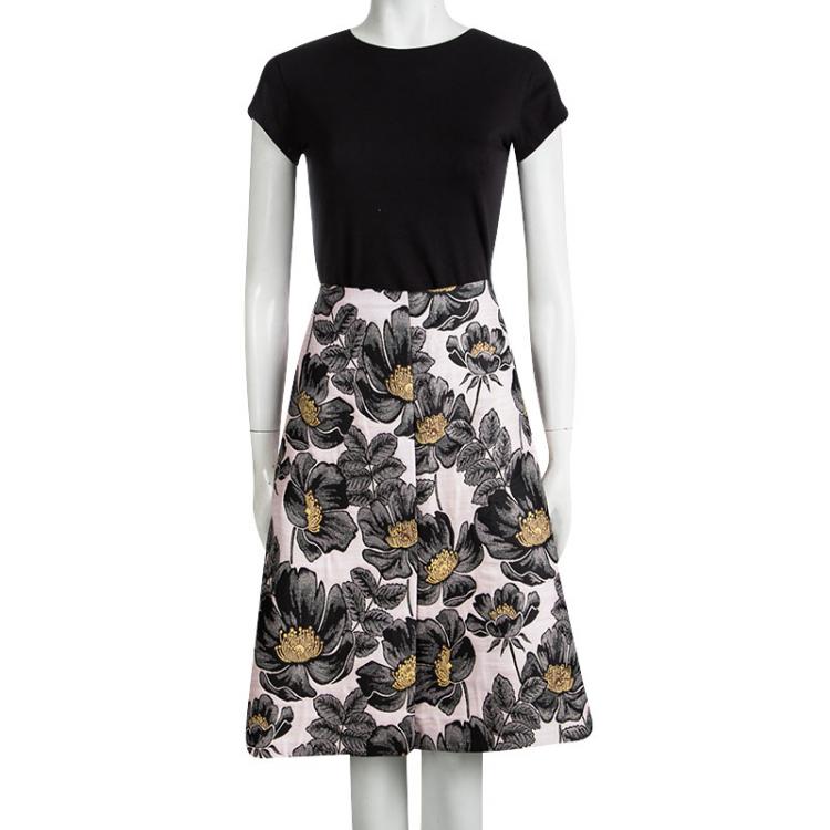 Pre Owned Marni Pink Floral Embossed Jacquard Skirt M