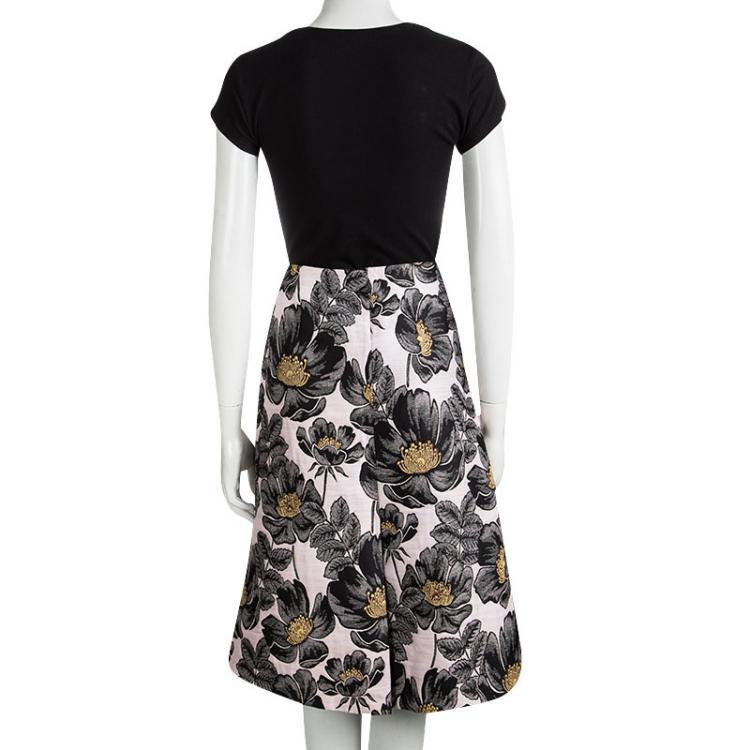 Pre Owned Marni Pink Floral Embossed Jacquard Skirt M