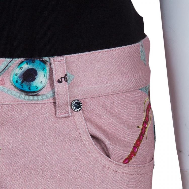 Pre Owned Mary Katrantzou Pink Printed Denim Trousers M