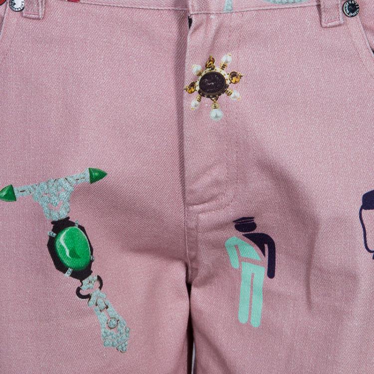 Pre Owned Mary Katrantzou Pink Printed Denim Trousers M
