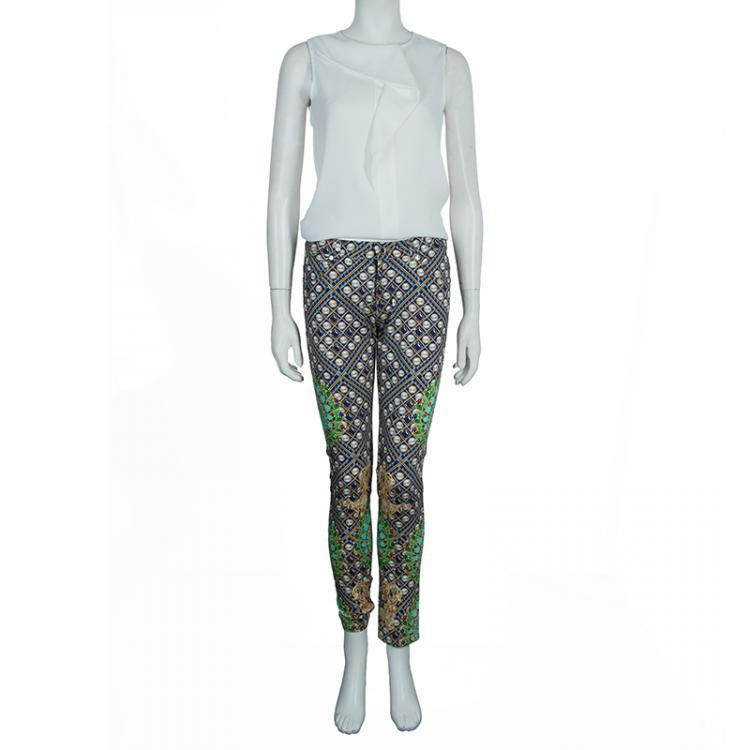 Pre Owned Mary Katranzou Pearl Printed Denim Pants S