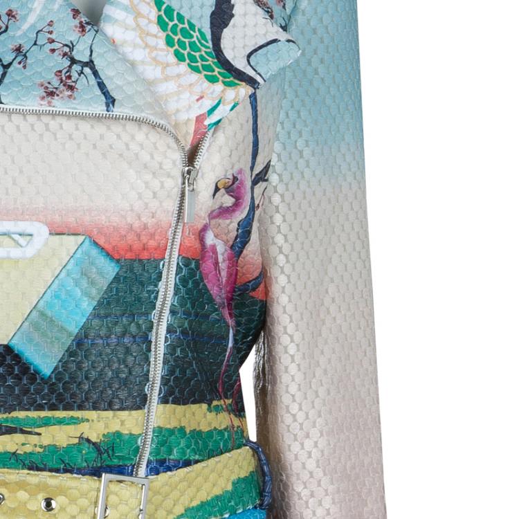 Pre Owned Mary Katrantzou Multicolor Flamingo Print Belted Biker Jacket M