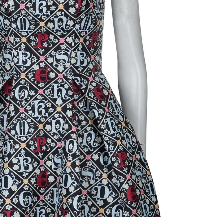 Pre Owned Mary Katrantzou Black Printed Strapless Dress M