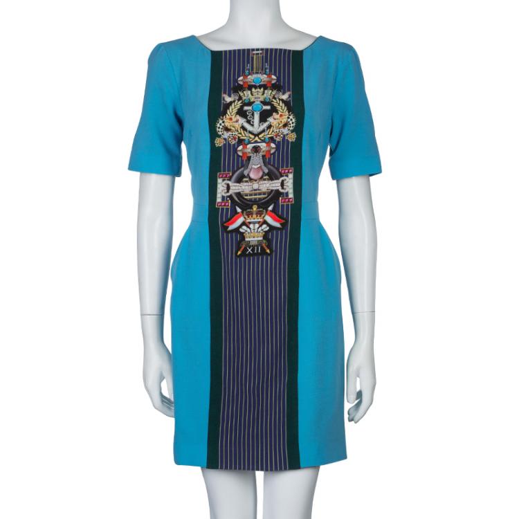 Pre Owned Mary Katrantzou Turquoise Blue Harlie Panel Printed Short Sleeve Dress M