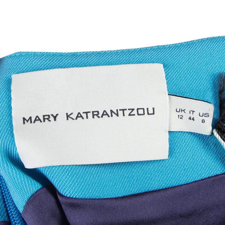 Pre Owned Mary Katrantzou Turquoise Blue Harlie Panel Printed Short Sleeve Dress M