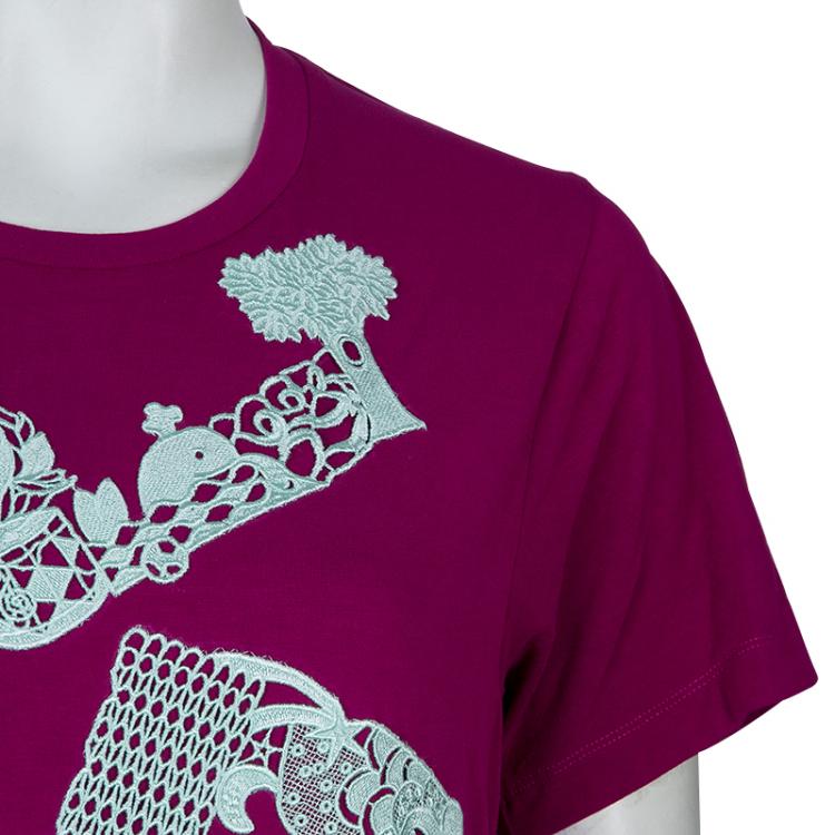 Pre Owned Mary Katrantzou Pink Lace Patch T Shirt L