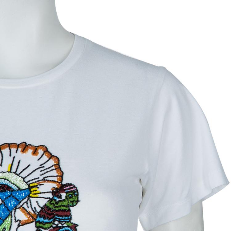 Pre Owned Mary Katrantzou White Sequin Embellished T Shirt XS