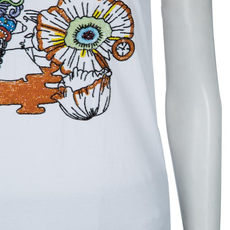 Pre Owned Mary Katrantzou White Sequin Embellished T Shirt XS