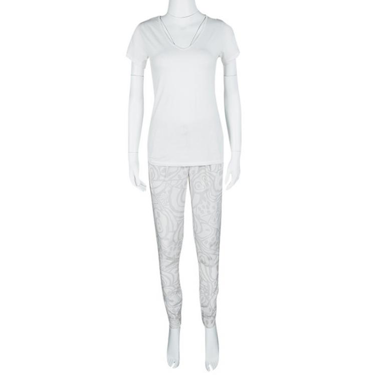 Pre Owned Matthew Williamson Grey Abstract Printed Silk Pants L