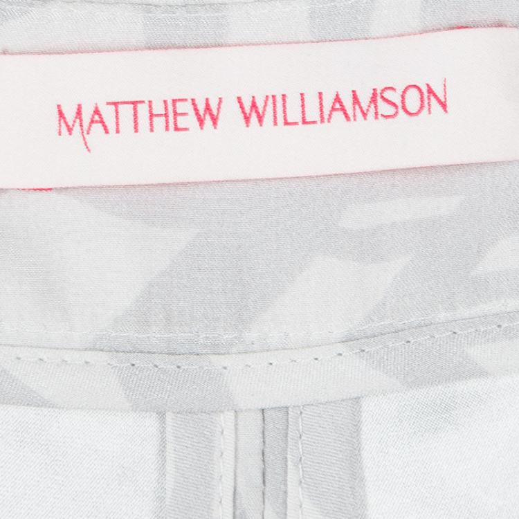 Pre Owned Matthew Williamson Grey Abstract Printed Silk Pants L
