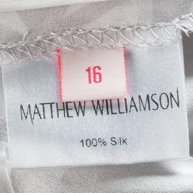 Pre Owned Matthew Williamson Grey Abstract Printed Silk Pants L