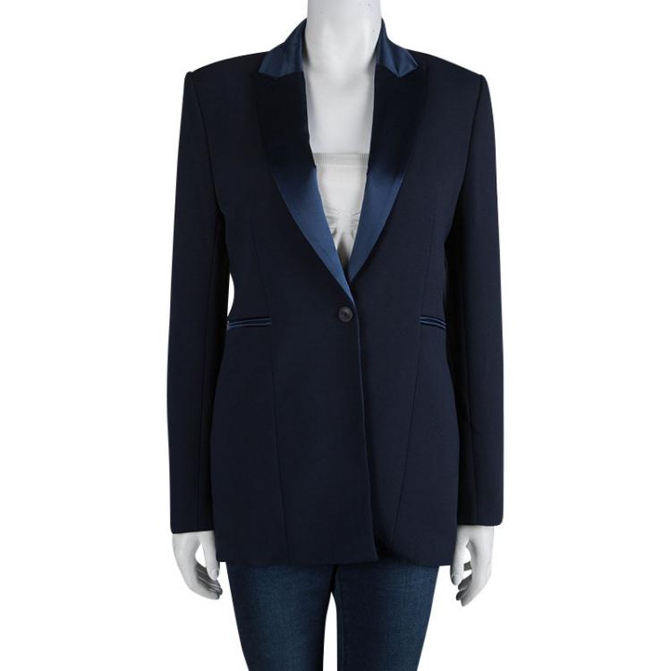 Pre Owned Matthew Williamson Navy Blue Crepe Satin Panel Blazer M