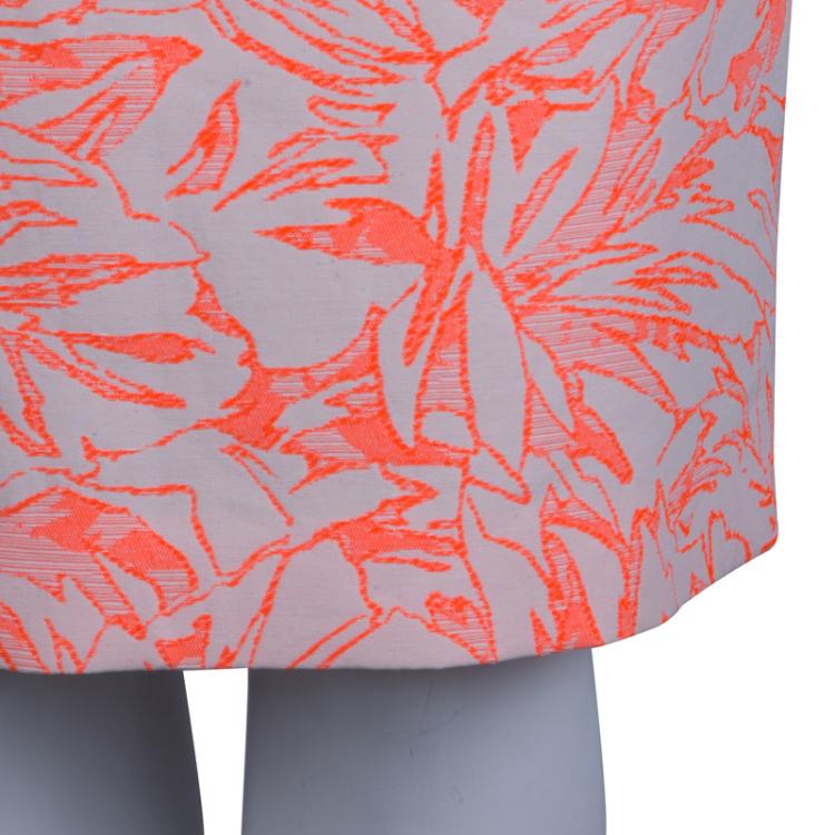 Pre Owned Matthew Williamson Cream and Neon Orange Floral Jacquard Pencil Skirt M