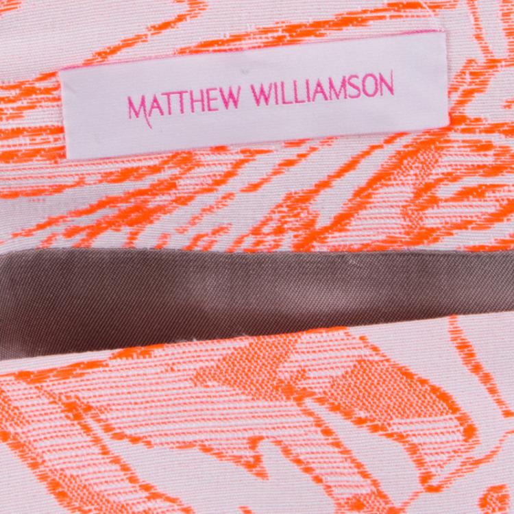 Pre Owned Matthew Williamson Cream and Neon Orange Floral Jacquard Pencil Skirt M