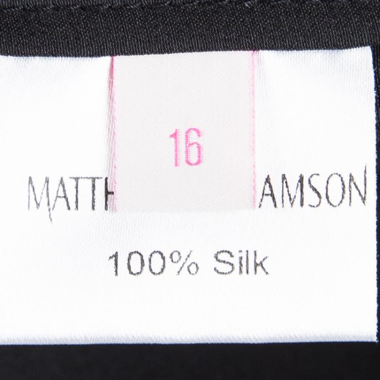 Pre Owned Matthew Williamson Black Silk Box Pleated Maxi Skirt L