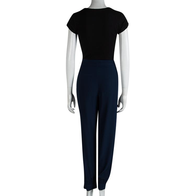 Pre Owned Matthew Williamson Navy Blue Silk Loose Fit Pants L