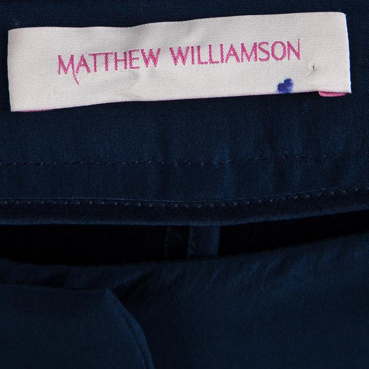 Pre Owned Matthew Williamson Navy Blue Silk Loose Fit Pants L