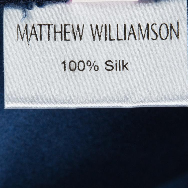 Pre Owned Matthew Williamson Navy Blue Silk Loose Fit Pants L