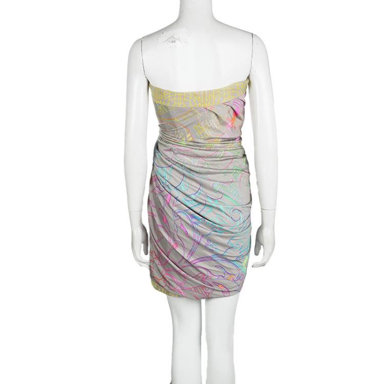 Pre Owned Matthew Williamson Multicolor Printed Silk Jersey Strapless Mini Wrap Dress S