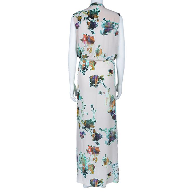 Pre Owned Matthew Williamson Beige Printed Maxi Shirt Dress L