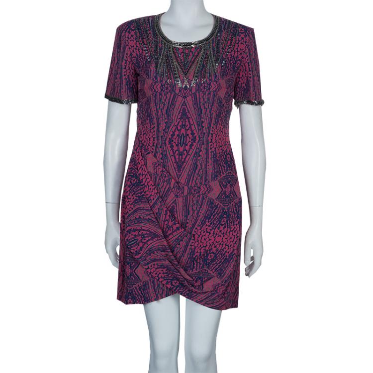 Pre Owned Matthew Williamson Pink Printed Embellished Dress M