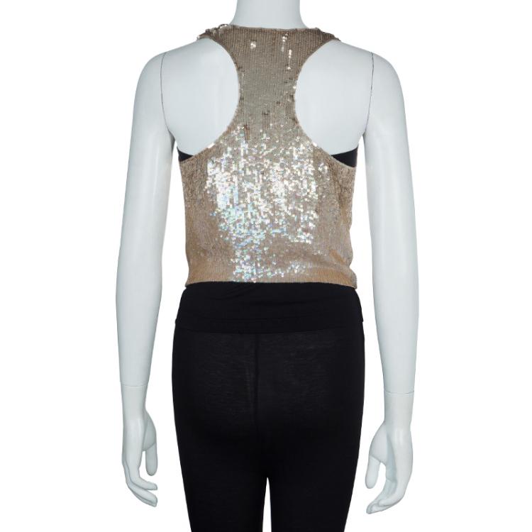 مملوكة مسبقًا Matthew Williamson Gold Sequin and Crystal Embellished Vest S