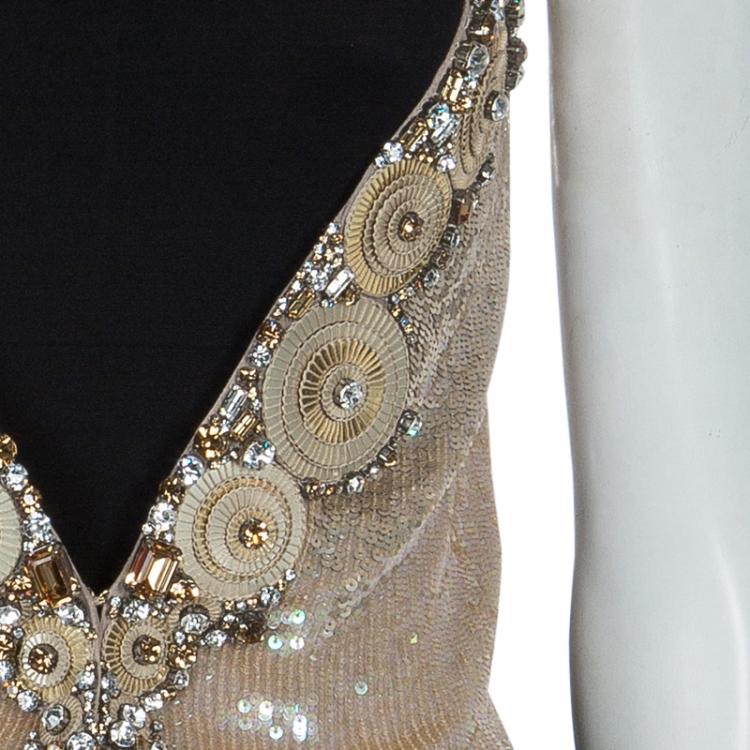 مملوكة مسبقًا Matthew Williamson Gold Sequin and Crystal Embellished Vest S