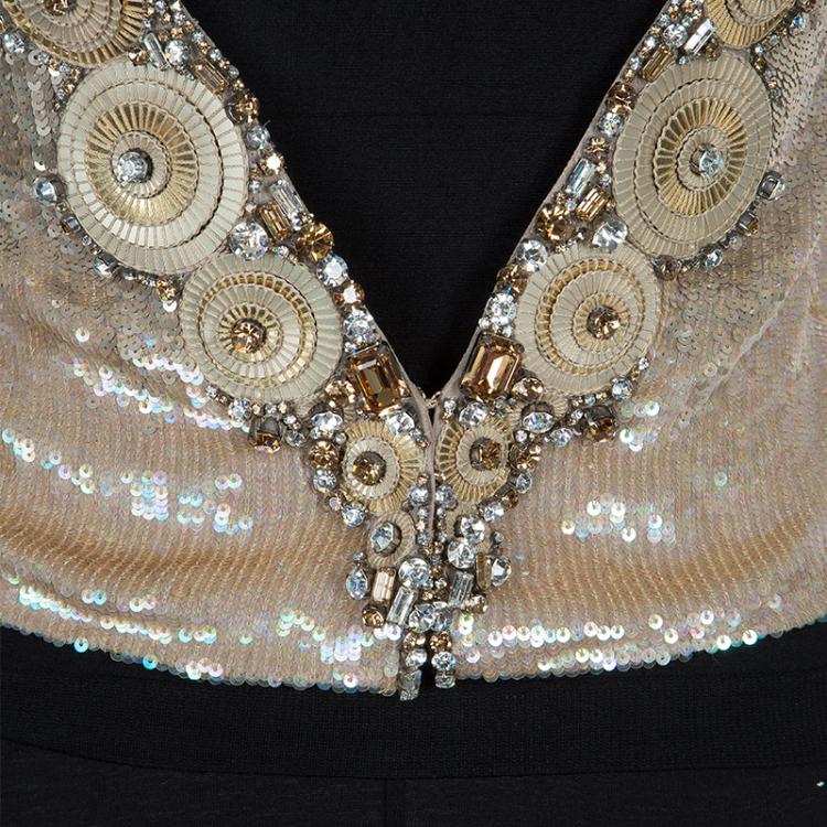 مملوكة مسبقًا Matthew Williamson Gold Sequin and Crystal Embellished Vest S