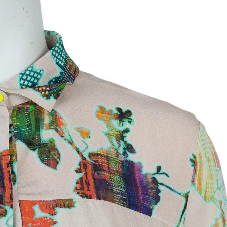 Pre Owned Matthew Williamson Beige Floral Print Buttondown Long Sleeve Silk Shirt M
