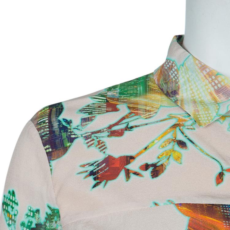 Pre Owned Matthew Williamson Beige Floral Print Buttondown Long Sleeve Silk Shirt M