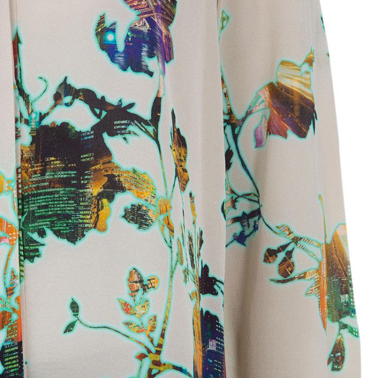 Pre Owned Matthew Williamson Beige Floral Print Buttondown Long Sleeve Silk Shirt M