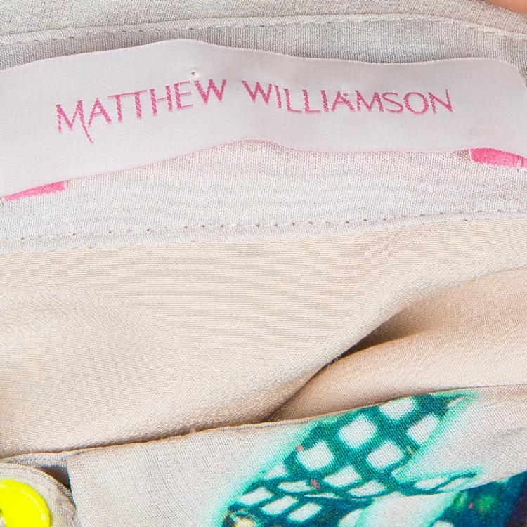 Pre Owned Matthew Williamson Beige Floral Print Buttondown Long Sleeve Silk Shirt M