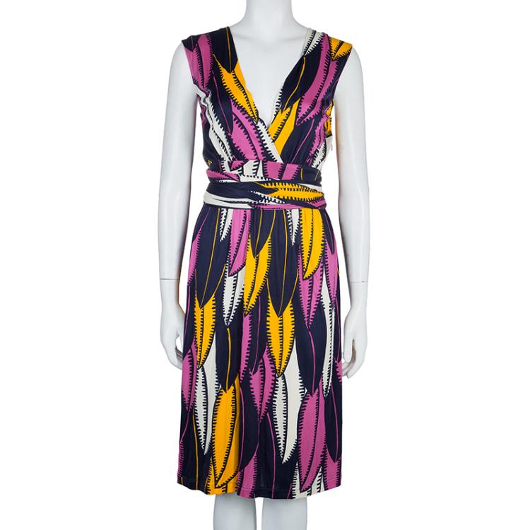 Pre Owned Matthew Williamson Multicolor Print Waist Tie Detail Sleeveless Dress M